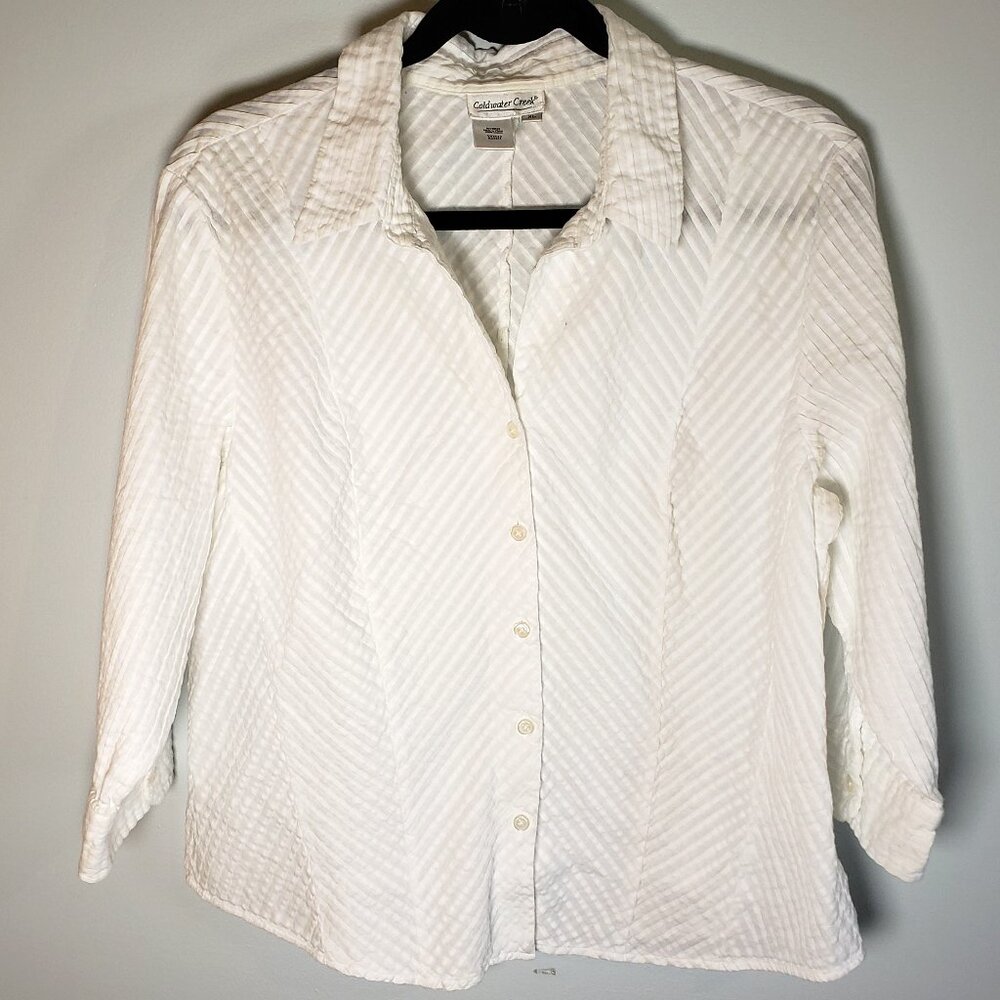 Coldwater Creek Button-down Blouse XL White 100% Cotton Pleated